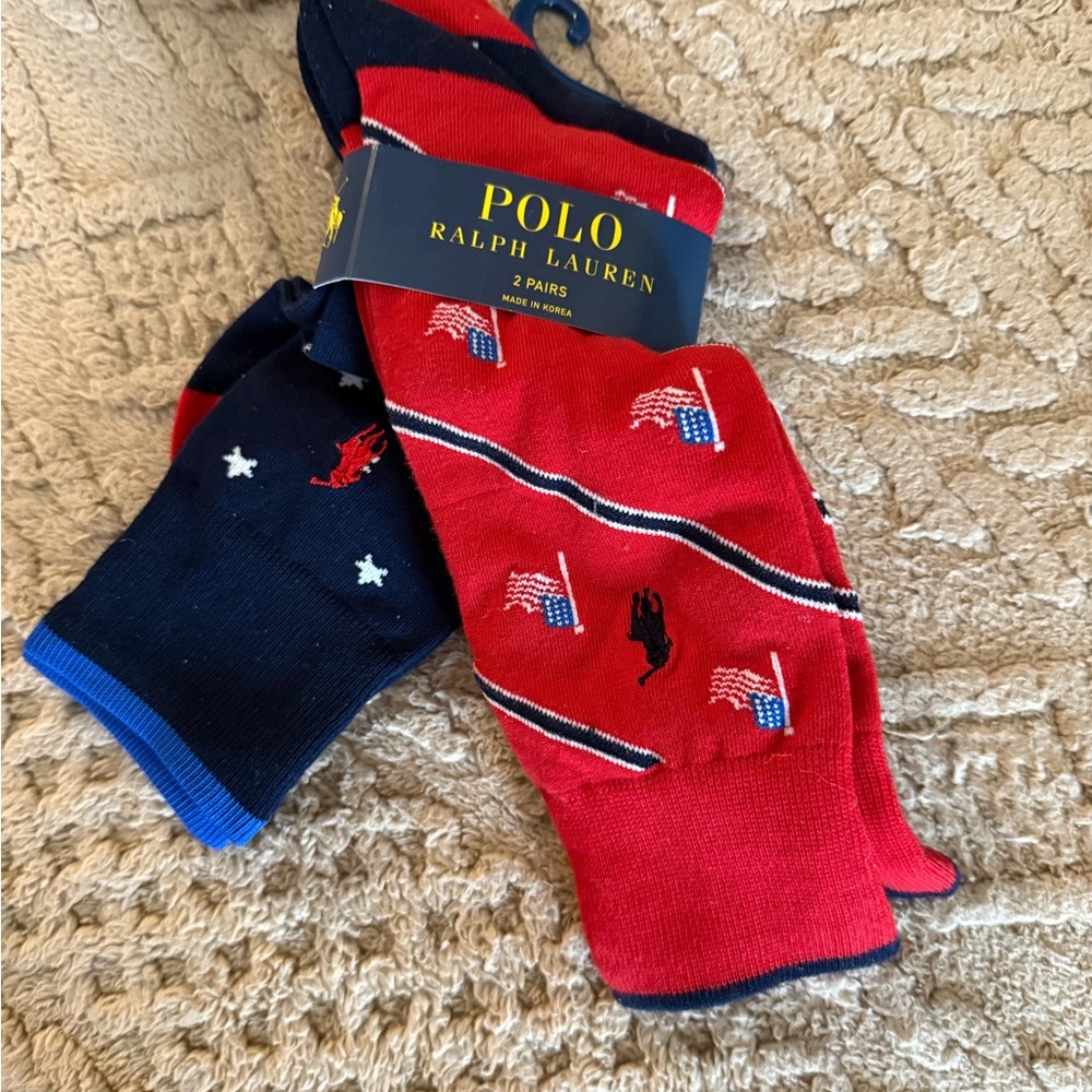 Polo - Ralph Lauren Men's Socks, Blue Bandana, 3pk Browns & 2 pk Red/Blue Flag